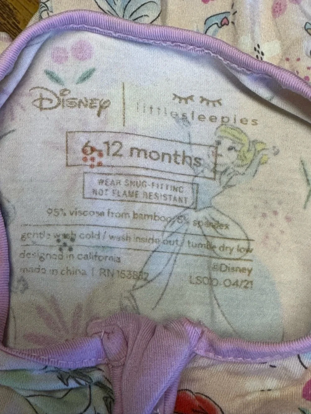 Little Sleepies OG DISNEY PRINCESS Zippy Pajamas 6-12 Months